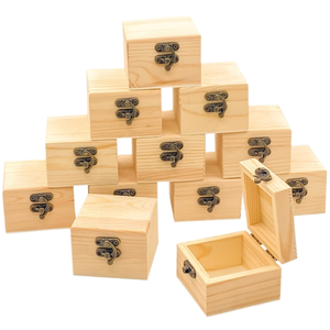 Small Square Pine Wooden Polished Box Tabletop Treasure Boxes