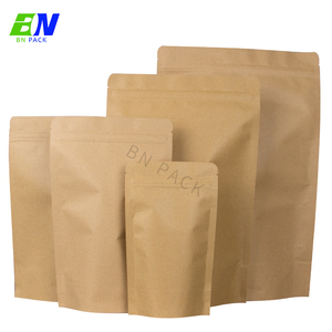 In Stock Biodegradable Kraft Craft Paper Standing Up Pouches Compostable Food Zipper Bags